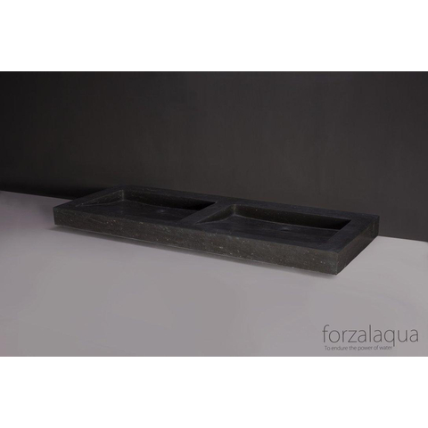 Forzalaqua Palermo wastafel - 140.5x51.5x9cm - zonder kraangat - gezoet hardsteen (zwart) SW67820